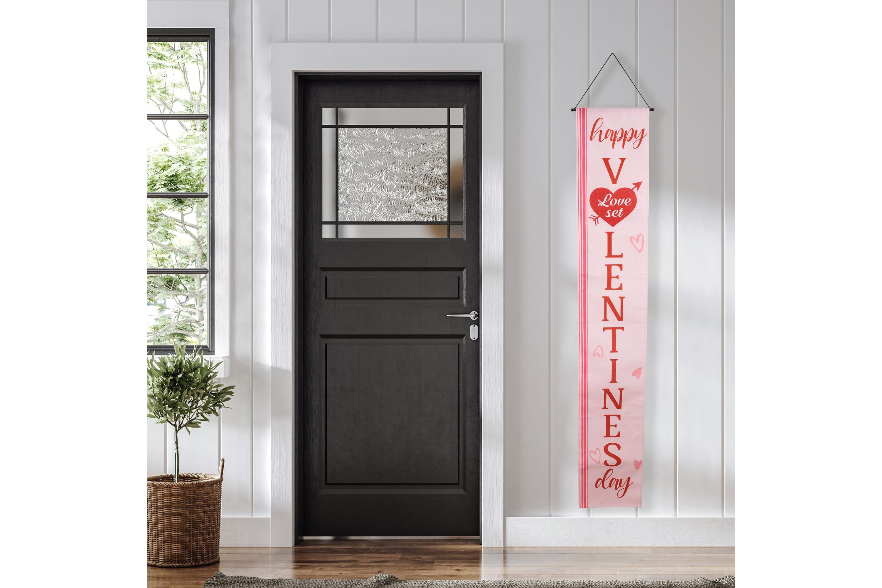 Set of 2 Pink "Welcome" and "Happy Valentines Day" Outdoor Door Banners 71"