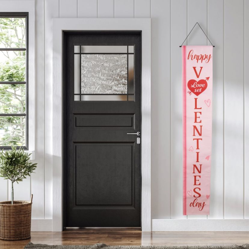 Set of 2 Pink "Welcome" and "Happy Valentines Day" Outdoor Door Banners 71"