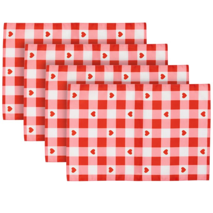 Set of 4 Checkered Hearts Valentines Day Placemats 18"