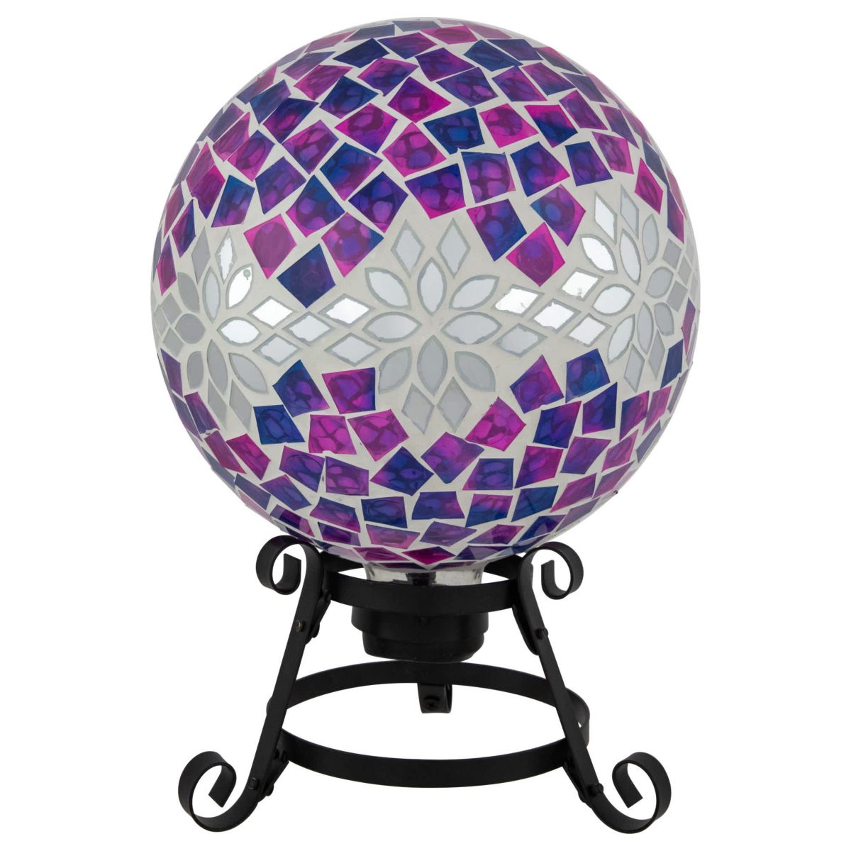 Mosaic Floral Outdoor Garden Gazing Ball - 10" - Purple  Pink and Silver