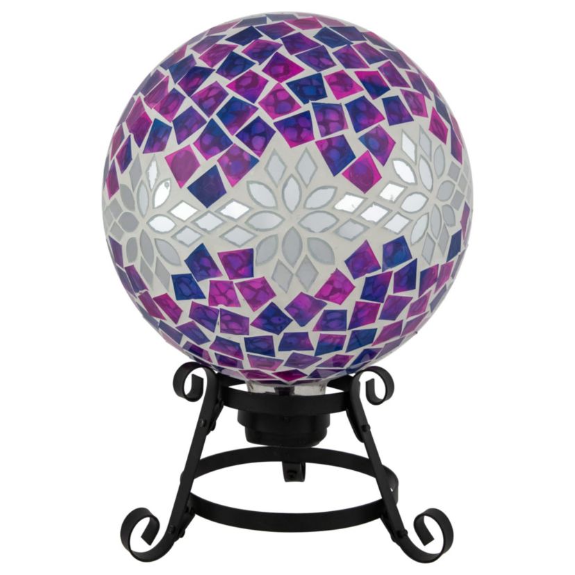 Mosaic Floral Outdoor Garden Gazing Ball - 10" - Purple  Pink and Silver