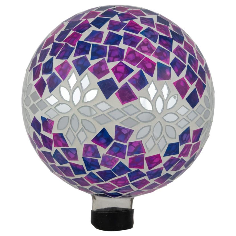 Mosaic Floral Outdoor Garden Gazing Ball - 10" - Purple  Pink and Silver