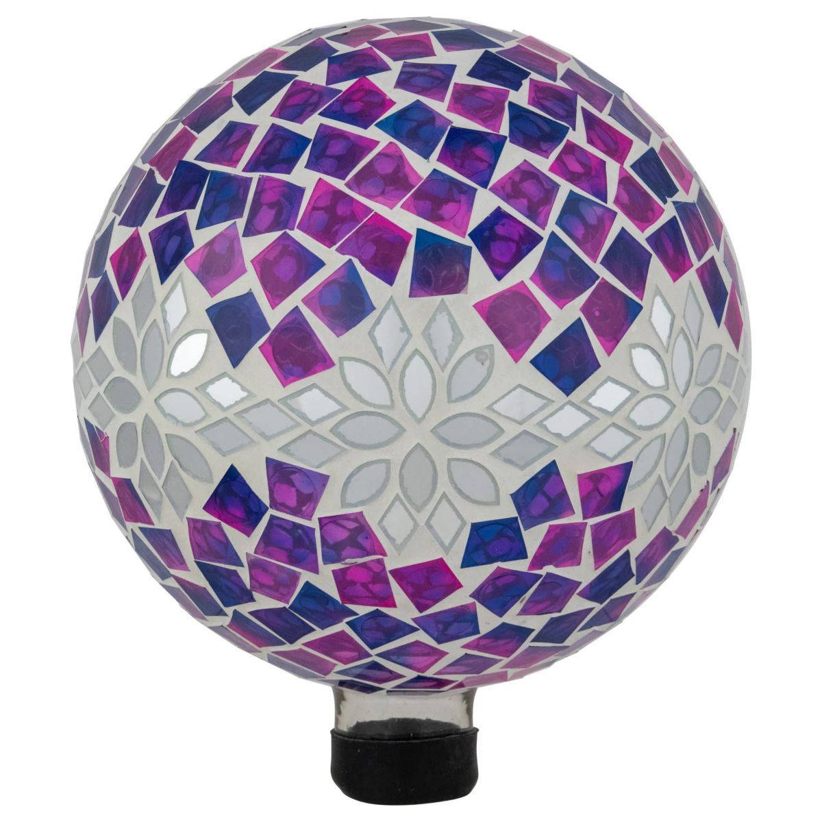Mosaic Floral Outdoor Garden Gazing Ball - 10" - Purple  Pink and Silver