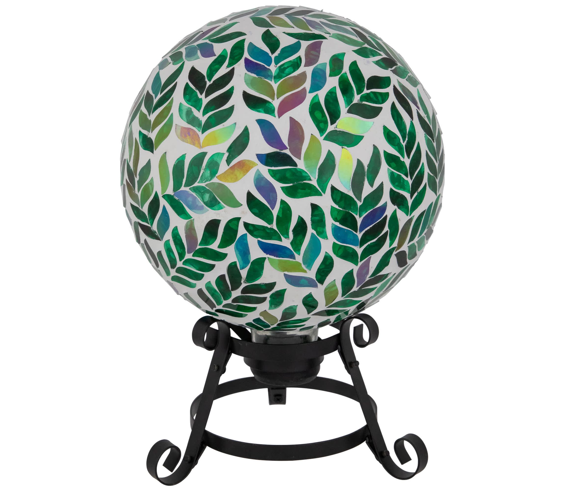 Mosaic Iridescent Leaves Outdoor Garden Gazing Ball - 10" - White and Green