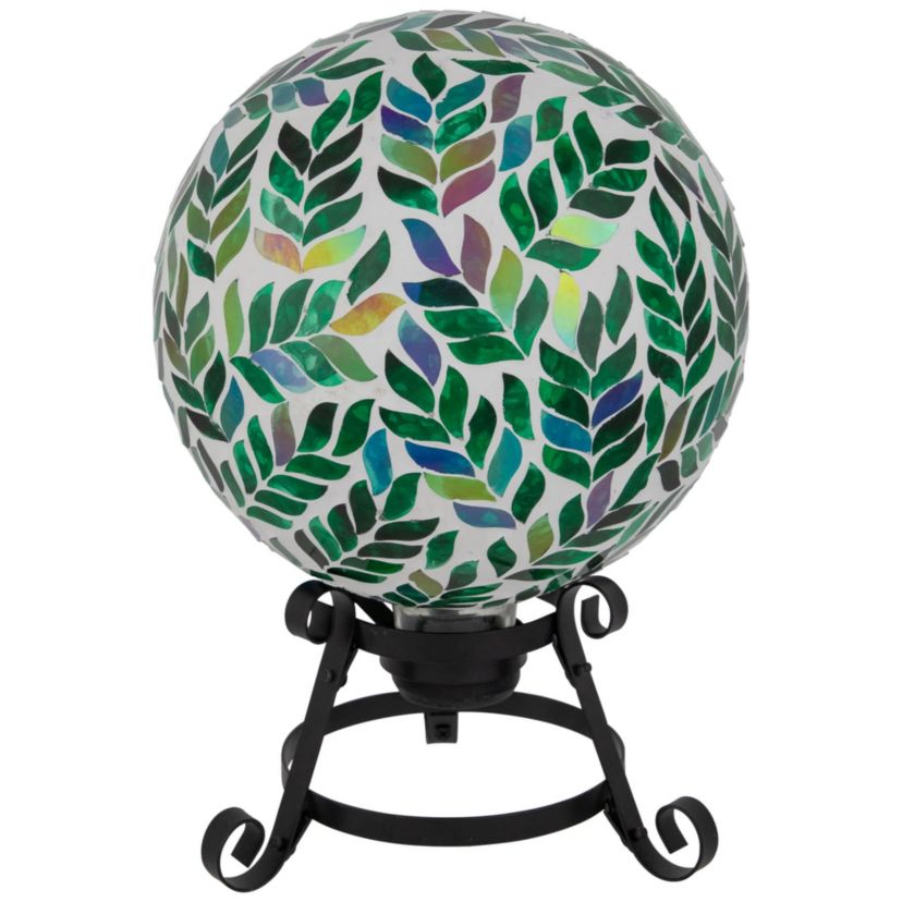 Mosaic Iridescent Leaves Outdoor Garden Gazing Ball - 10" - White and Green