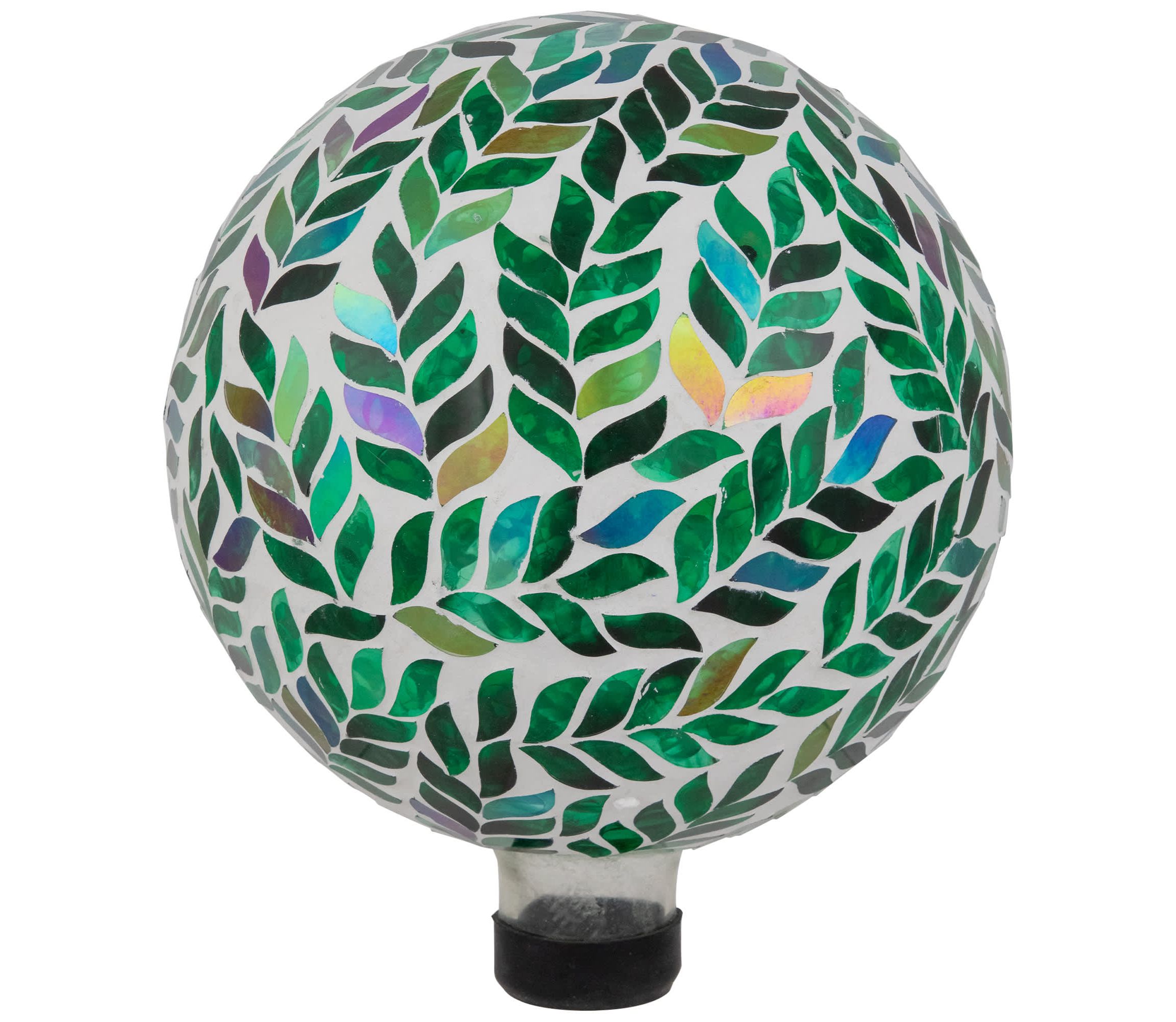 Mosaic Iridescent Leaves Outdoor Garden Gazing Ball - 10" - White and Green