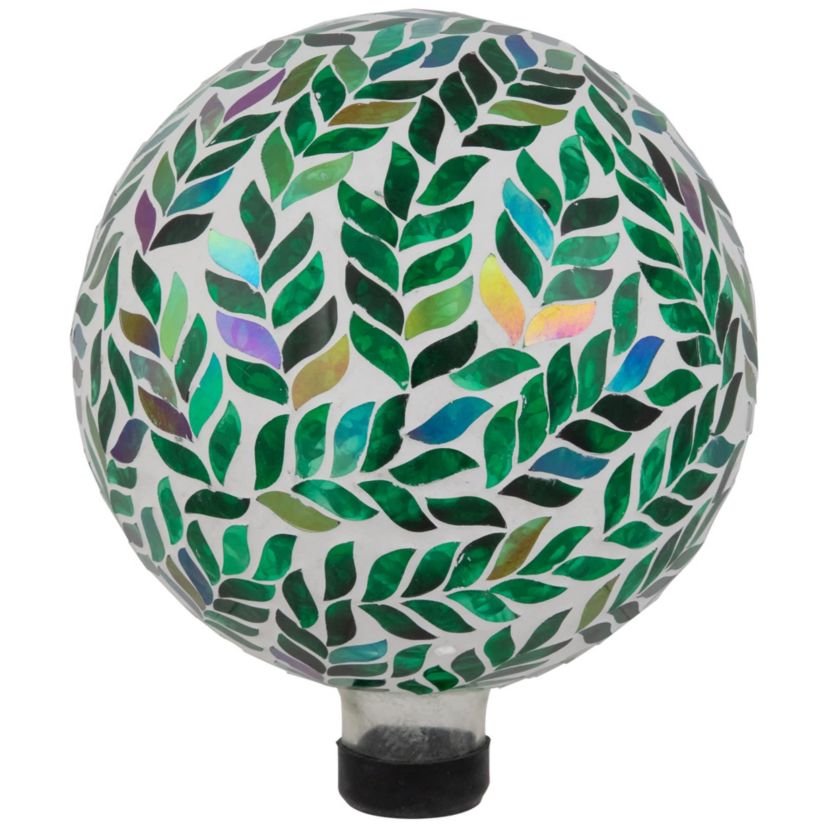 Mosaic Iridescent Leaves Outdoor Garden Gazing Ball - 10" - White and Green