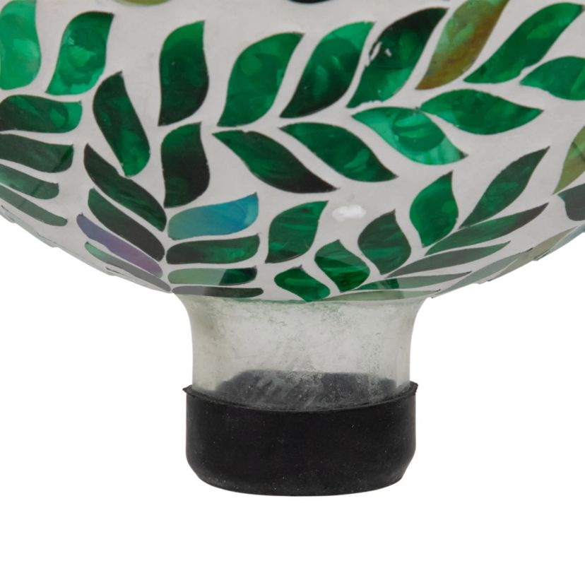 Mosaic Iridescent Leaves Outdoor Garden Gazing Ball - 10" - White and Green