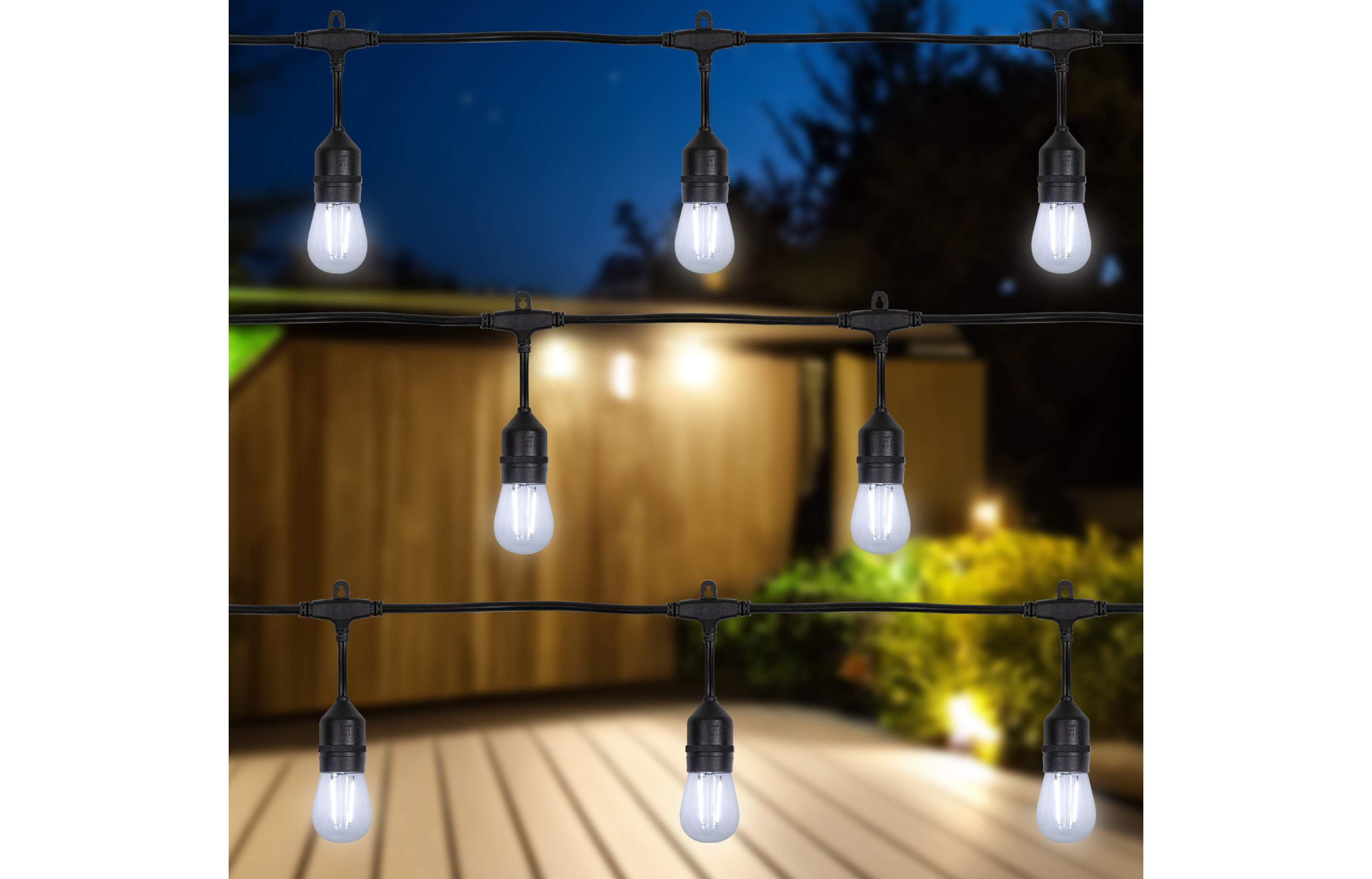 LED S14 Patio String Lights -  Clear - 19.25 Black Wire - 20 ct