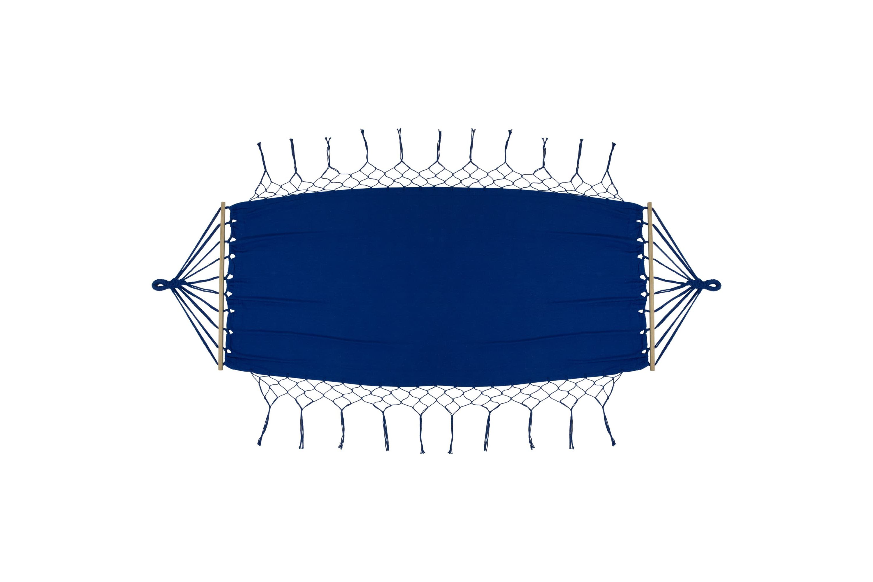 Hammock with Netted Fringe and Wooden Bars - 100" x 41" - Blue