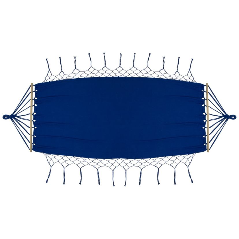 Hammock with Netted Fringe and Wooden Bars - 100" x 41" - Blue
