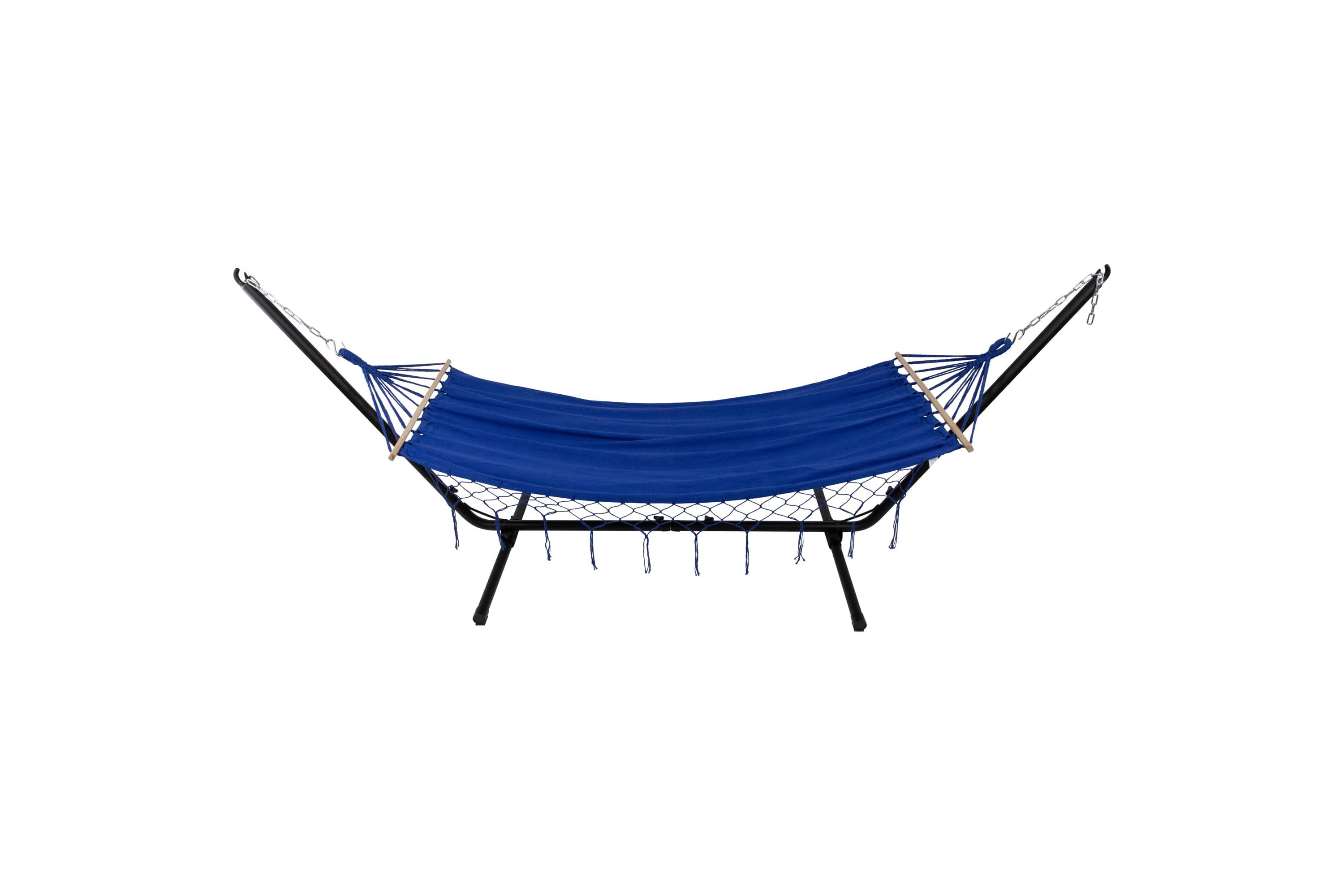 Hammock with Netted Fringe and Wooden Bars - 100" x 41" - Blue