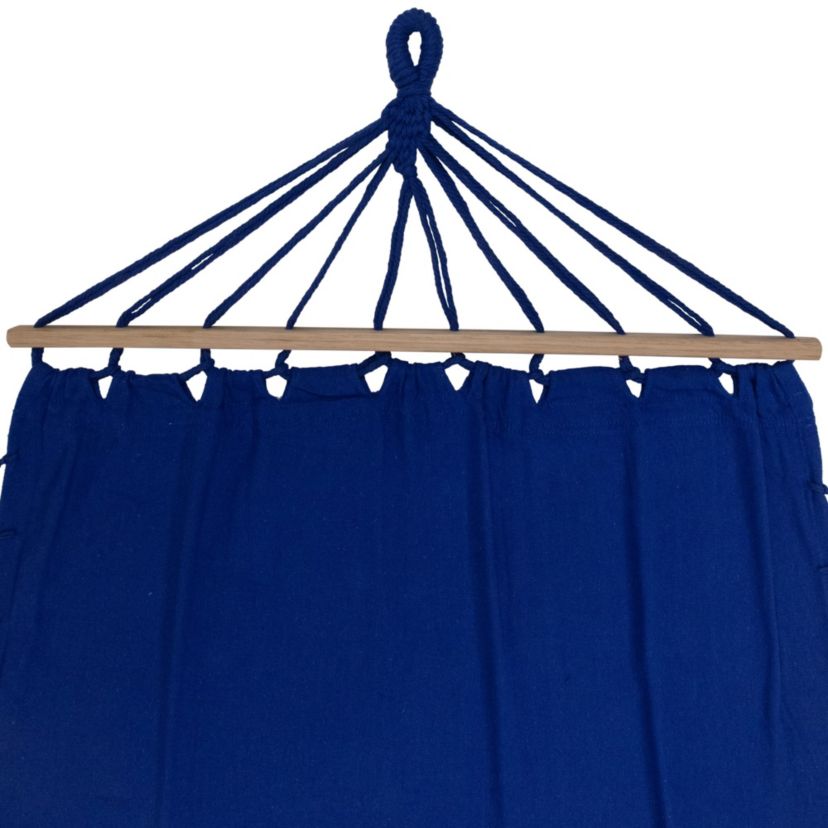 Hammock with Netted Fringe and Wooden Bars - 100" x 41" - Blue