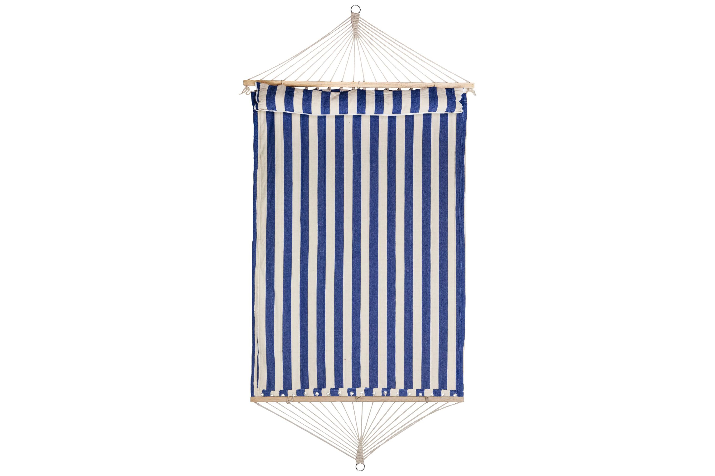 Striped Macrame Quilted Two Person Double Hammock with Pillow - 9 x 55" - Blue and Cream