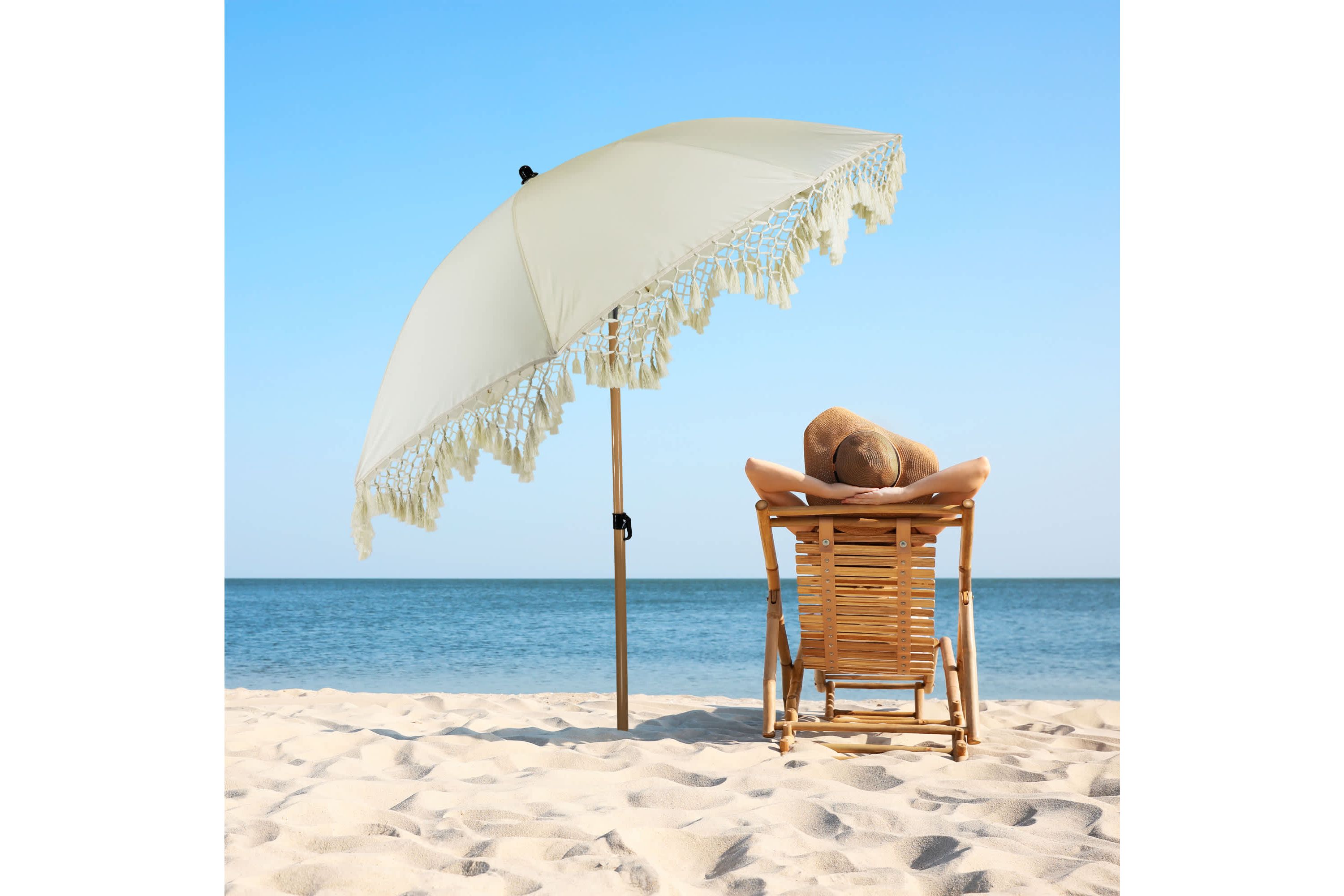 Outdoor Boho Beach Market Umbrella with Tilt - 6.5 - Cream