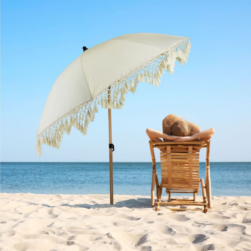Outdoor Boho Beach Market Umbrella with Tilt - 6.5 - Cream