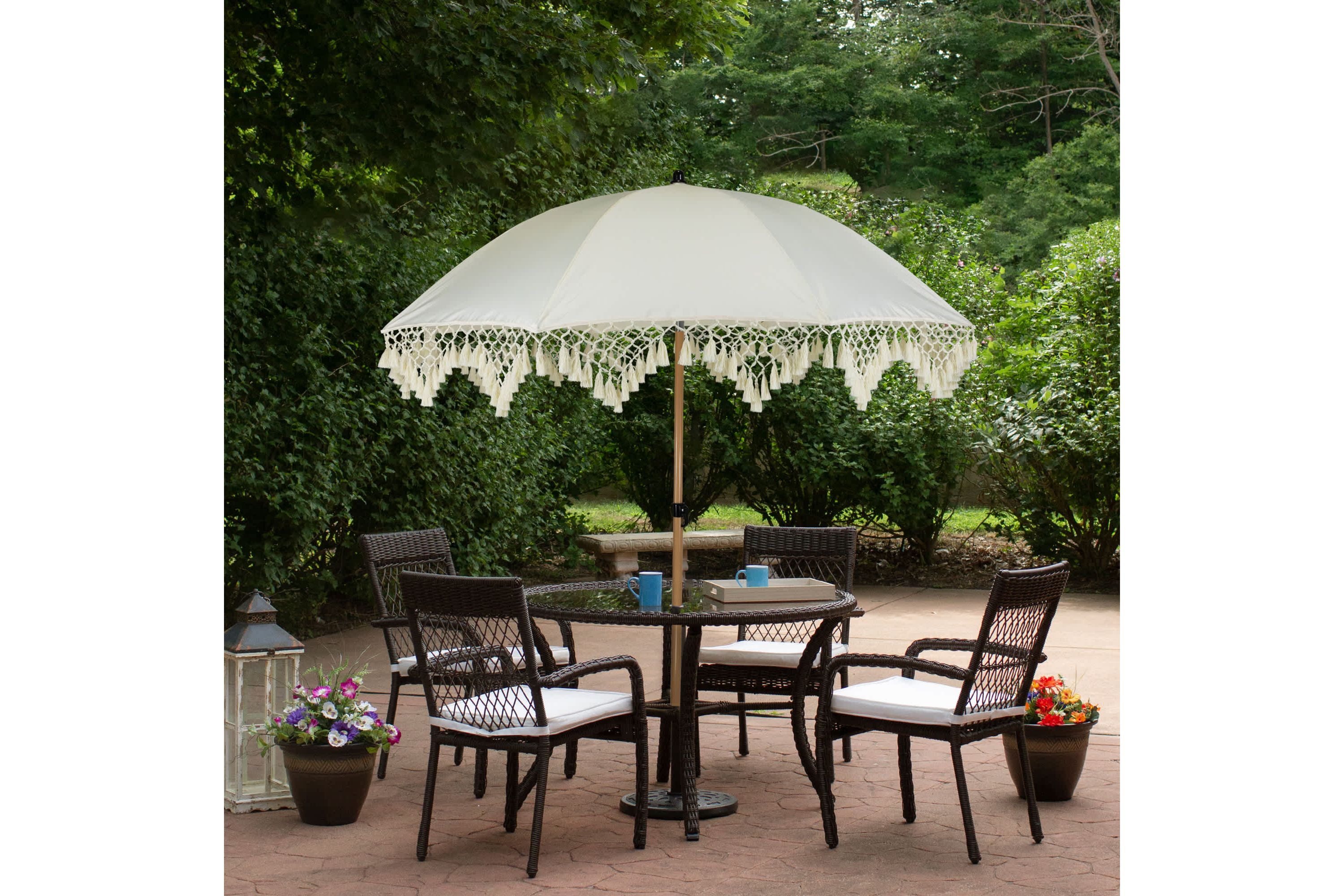 Outdoor Boho Beach Market Umbrella with Tilt - 6.5 - Cream