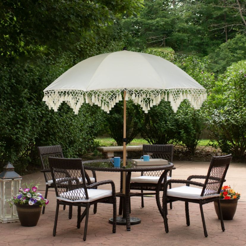 Outdoor Boho Beach Market Umbrella with Tilt - 6.5 - Cream