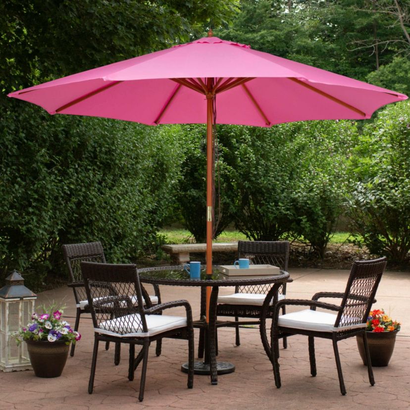 Outdoor Patio Market Umbrella with Wooden Pole - 8.5 - Pink