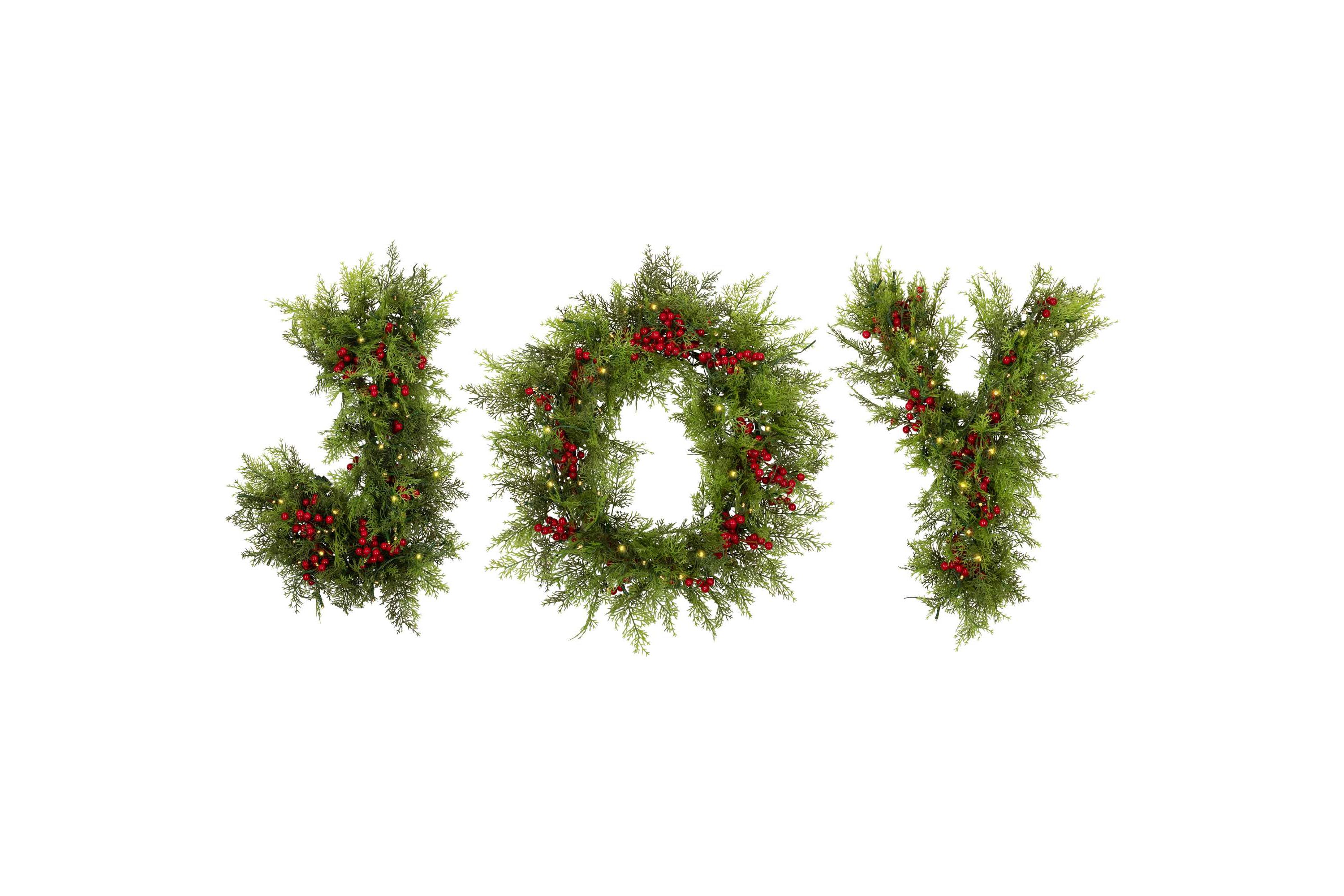 Lighted Artificial Cedar "JOY" Christmas Decoration - 24" - Warm White LED Lights