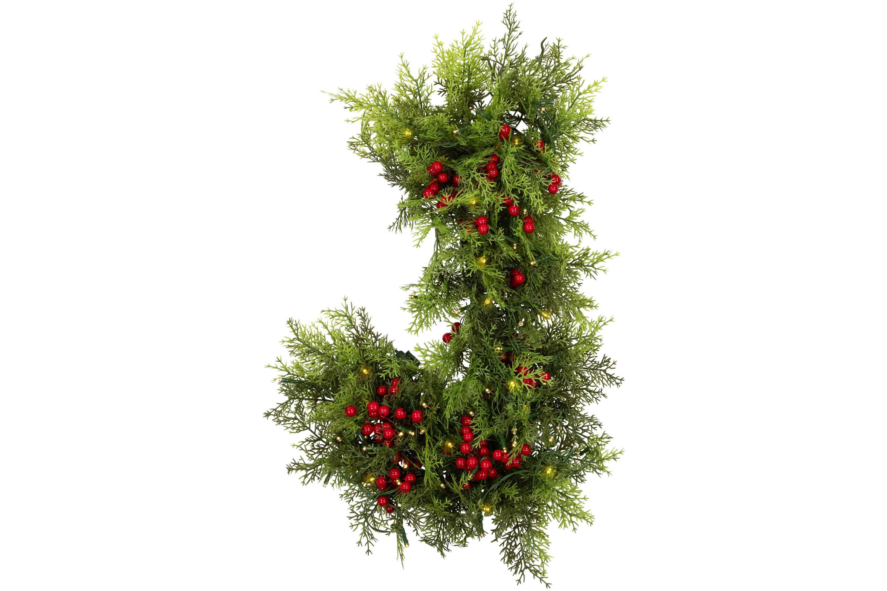 Lighted Artificial Cedar "JOY" Christmas Decoration - 24" - Warm White LED Lights