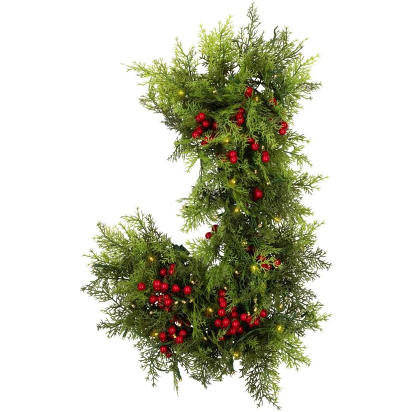 Lighted Artificial Cedar "JOY" Christmas Decoration - 24" - Warm White LED Lights
