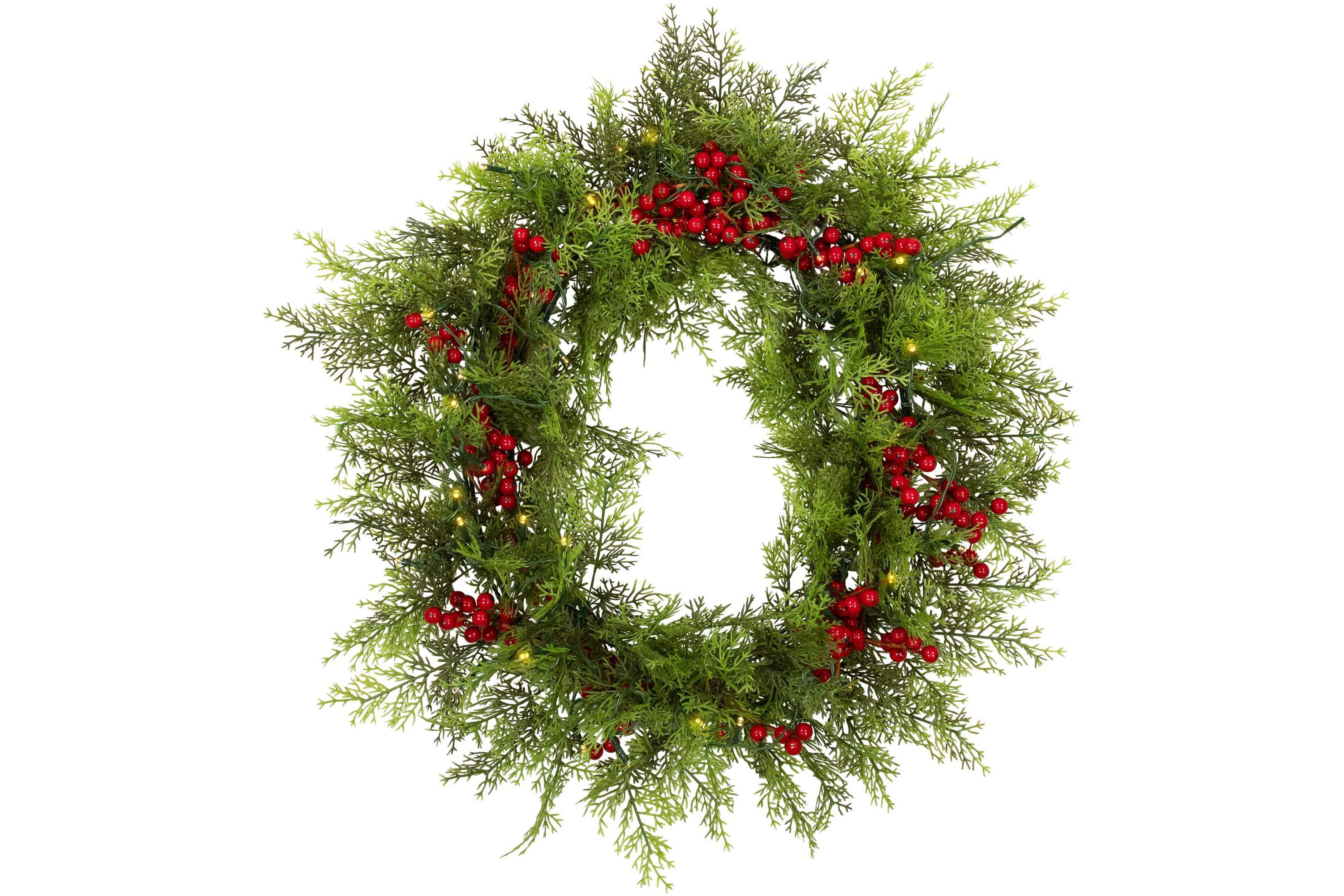 Lighted Artificial Cedar "JOY" Christmas Decoration - 24" - Warm White LED Lights