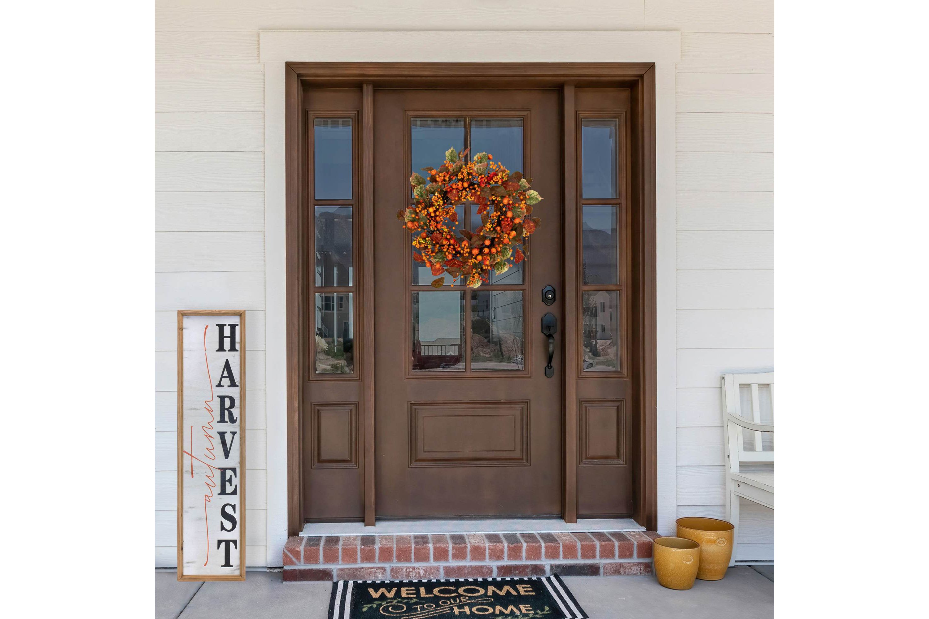 Mini Gourds and Berries Artificial Fall Harvest Wreath - 24" - Orange and Green - Unlit
