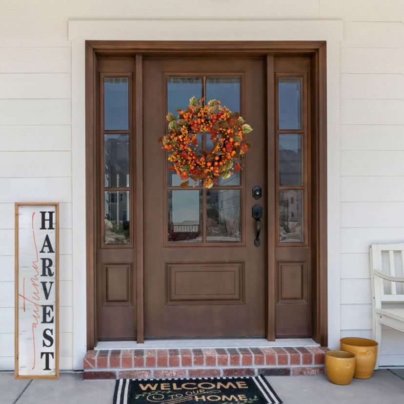Mini Gourds and Berries Artificial Fall Harvest Wreath - 24" - Orange and Green - Unlit