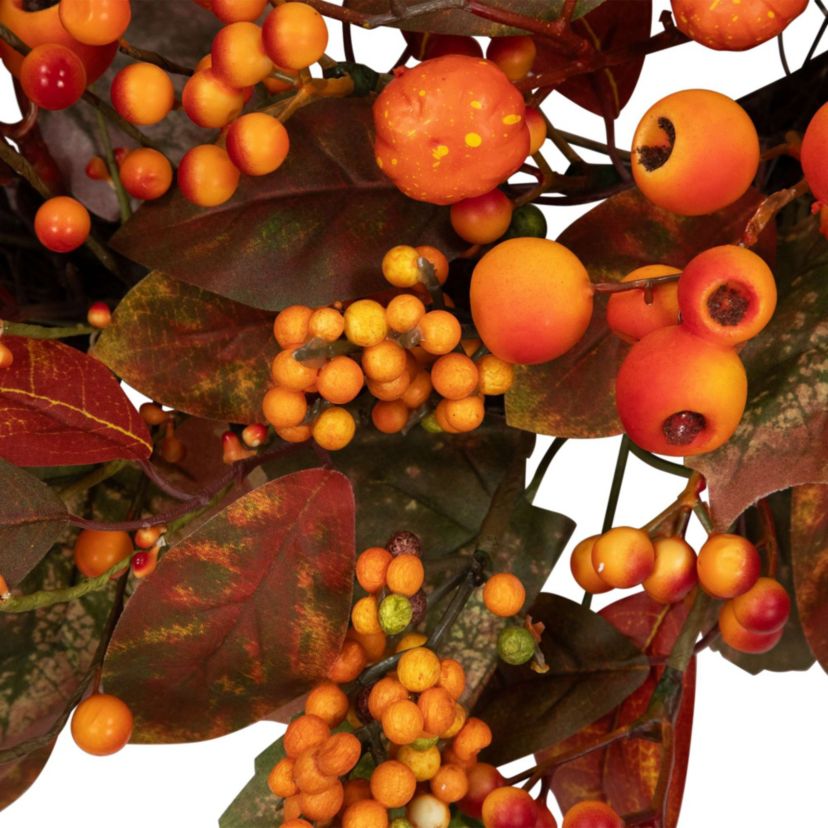 Mini Gourds and Berries Artificial Fall Harvest Wreath - 24" - Orange and Green - Unlit