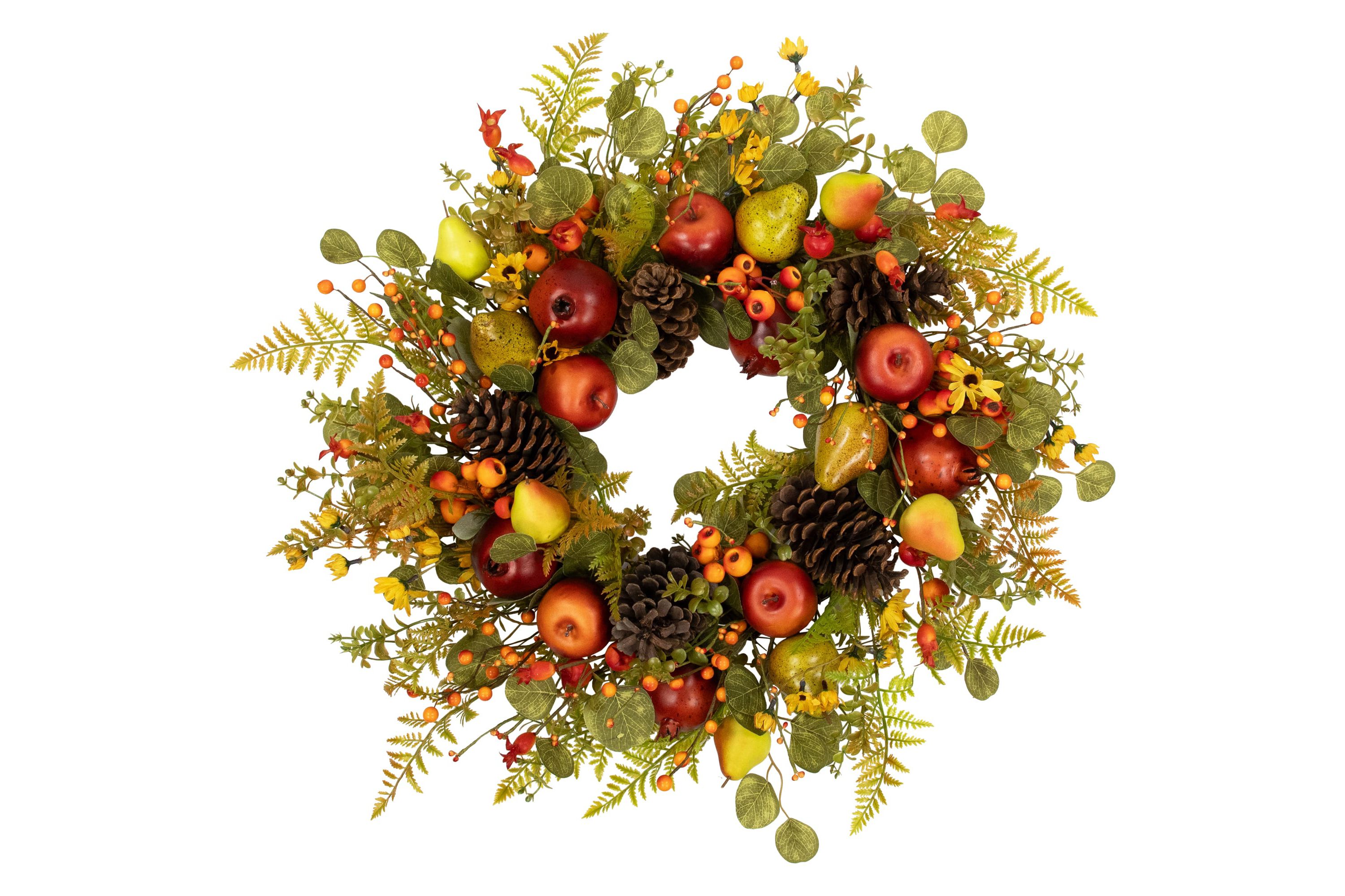 Apples and Pears Artificial Fall Harvest Wreath - 26" - Unlit