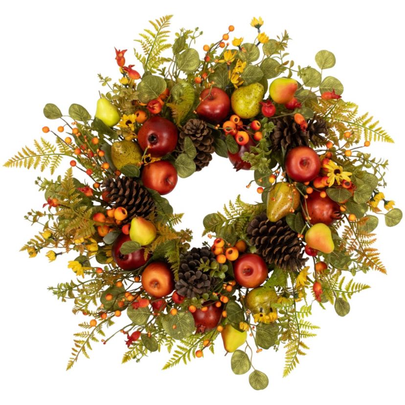 Apples and Pears Artificial Fall Harvest Wreath - 26" - Unlit