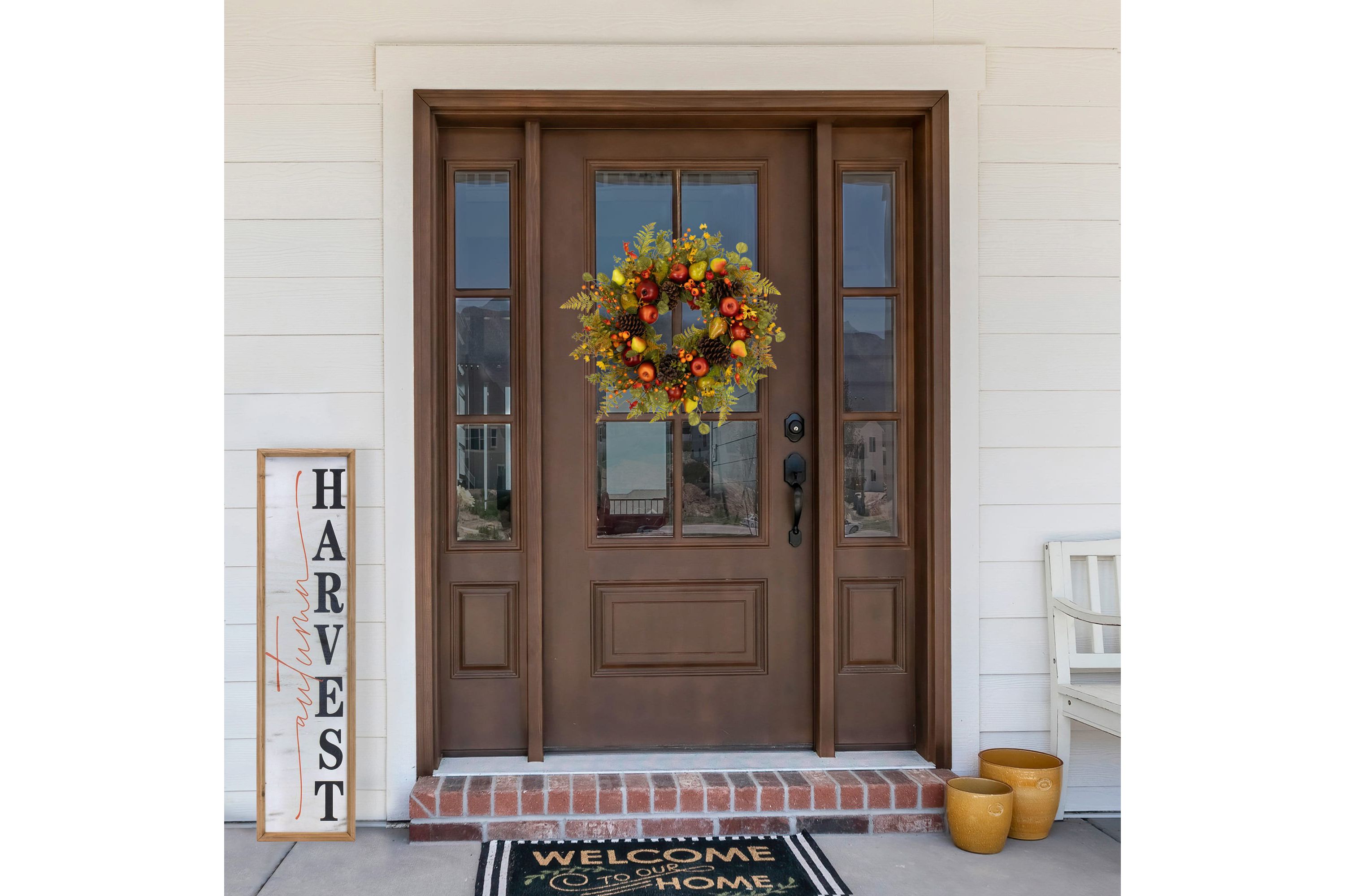 Apples and Pears Artificial Fall Harvest Wreath - 26" - Unlit