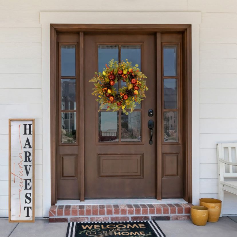 Apples and Pears Artificial Fall Harvest Wreath - 26" - Unlit