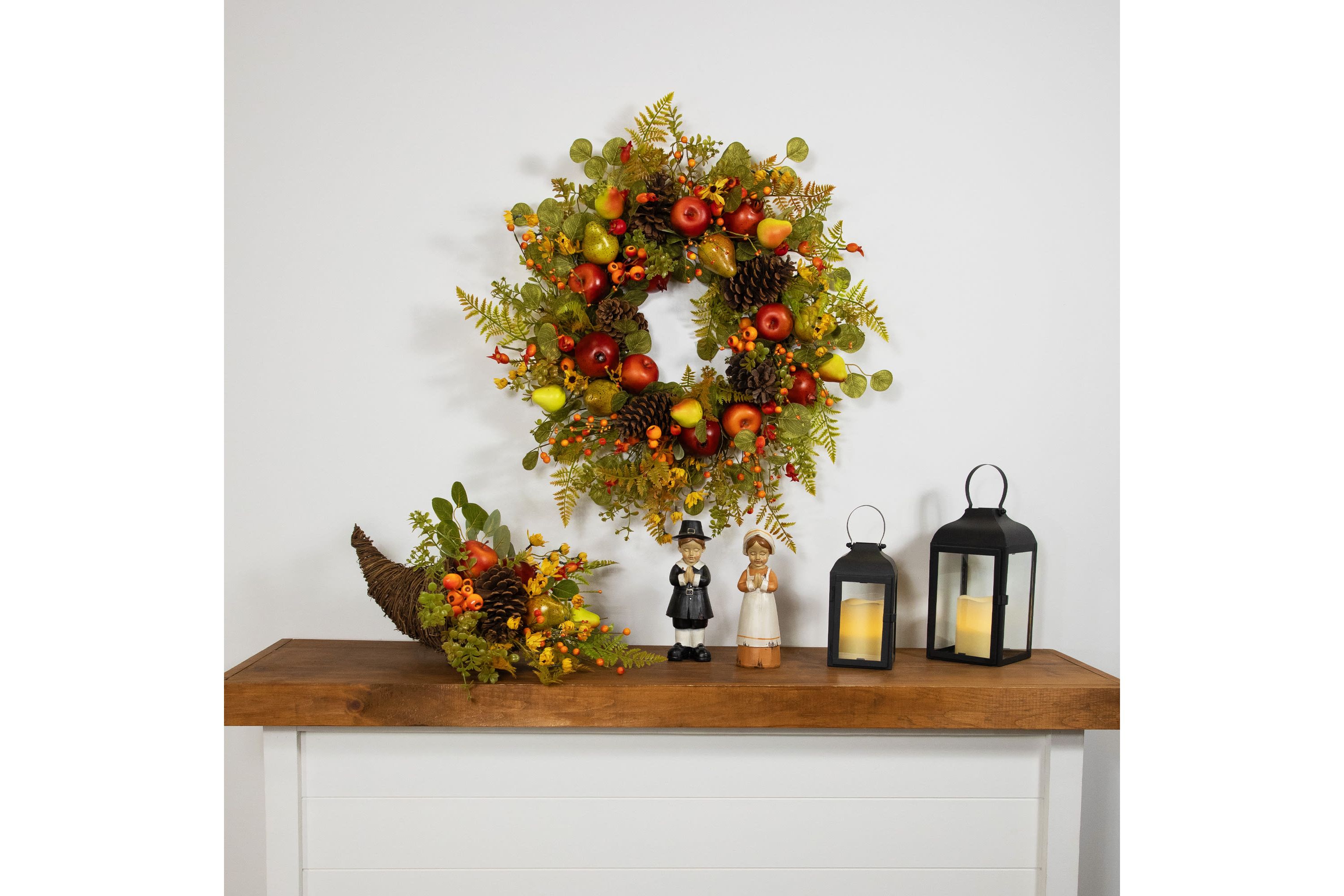 Apples and Pears Artificial Fall Harvest Wreath - 26" - Unlit