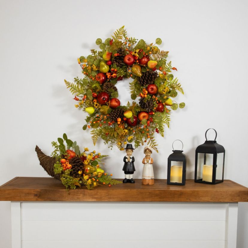 Apples and Pears Artificial Fall Harvest Wreath - 26" - Unlit