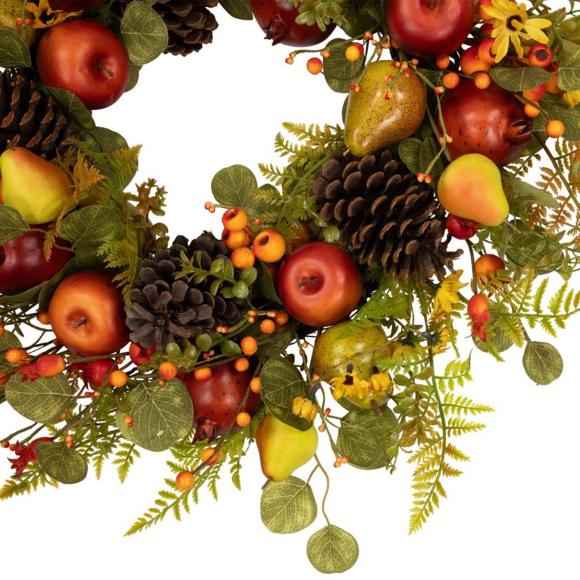 Apples and Pears Artificial Fall Harvest Wreath - 26" - Unlit
