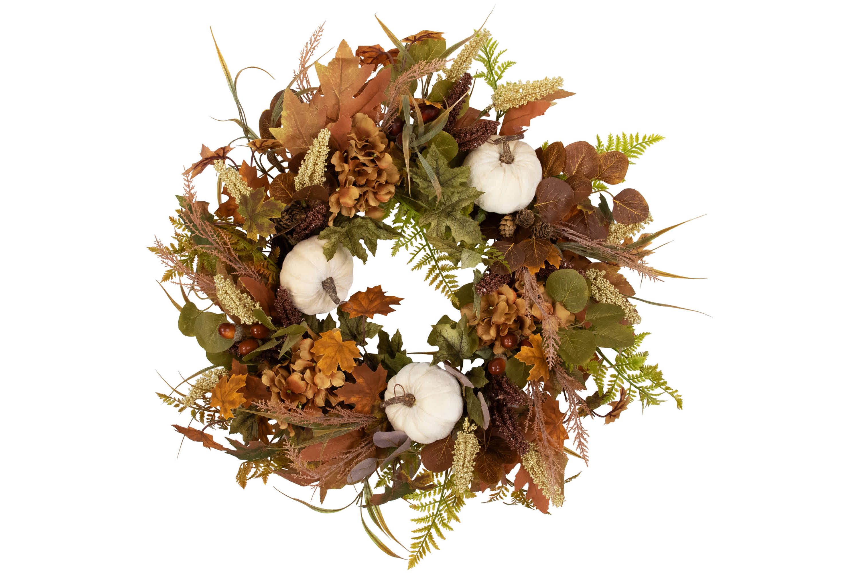 Pumpkins and Leaves Artificial Fall Harvest Wreath - 26" - Unlit