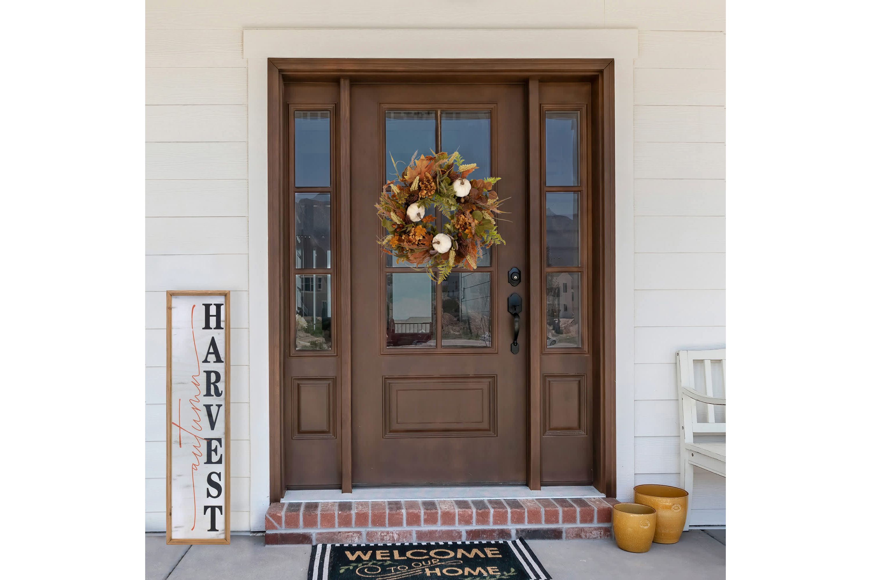 Pumpkins and Leaves Artificial Fall Harvest Wreath - 26" - Unlit