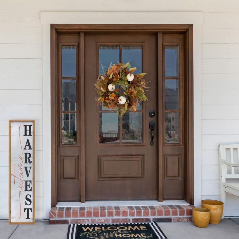 Pumpkins and Leaves Artificial Fall Harvest Wreath - 26" - Unlit