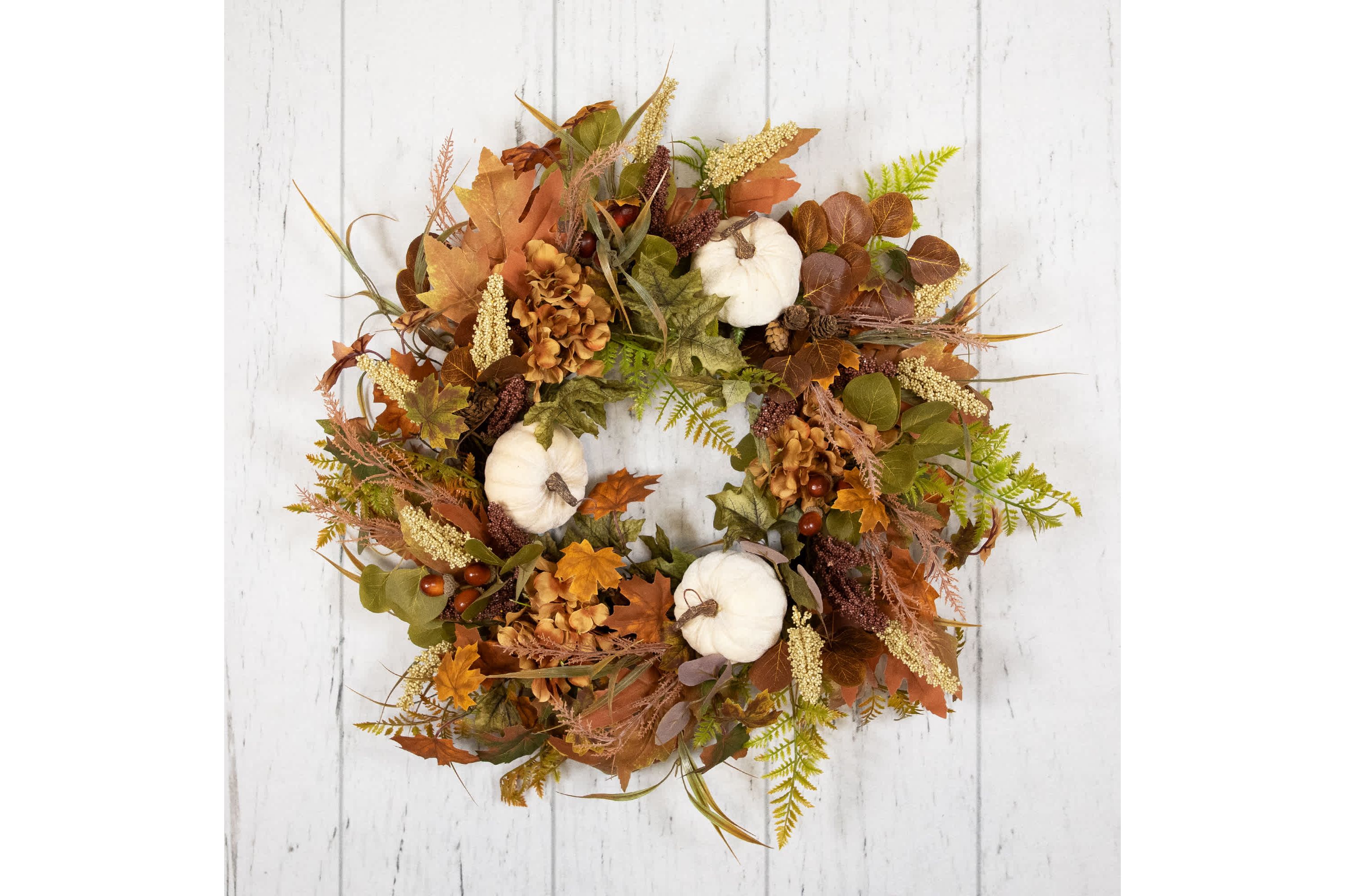 Pumpkins and Leaves Artificial Fall Harvest Wreath - 26" - Unlit