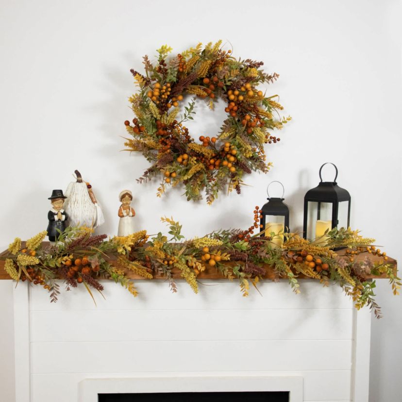 Real Touch™️ Greenery and Berries Artificial Fall Harvest Garland - 5 x 10" - Unlit