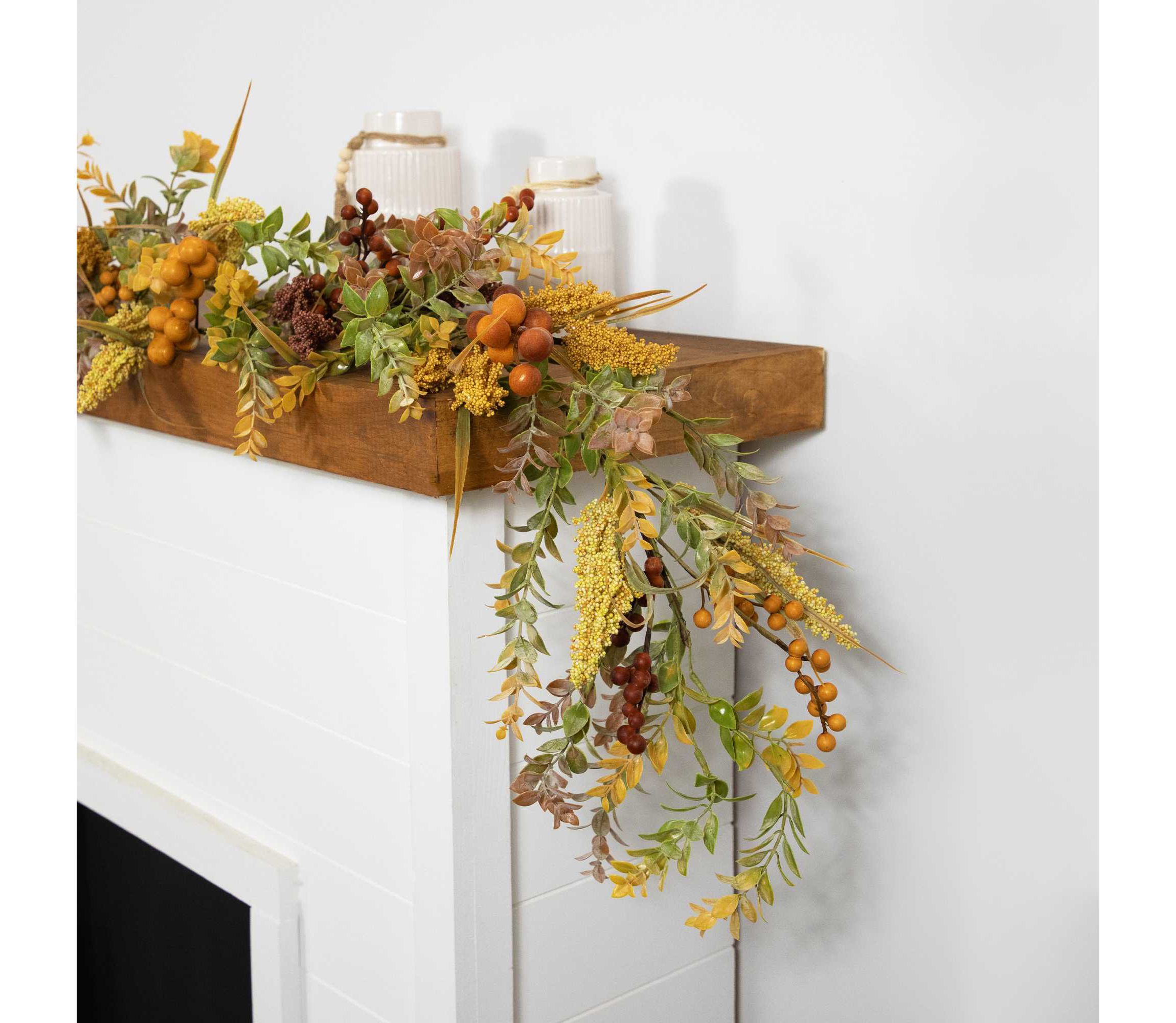 Real Touch™️ Greenery and Berries Artificial Fall Harvest Garland - 5 x 10" - Unlit
