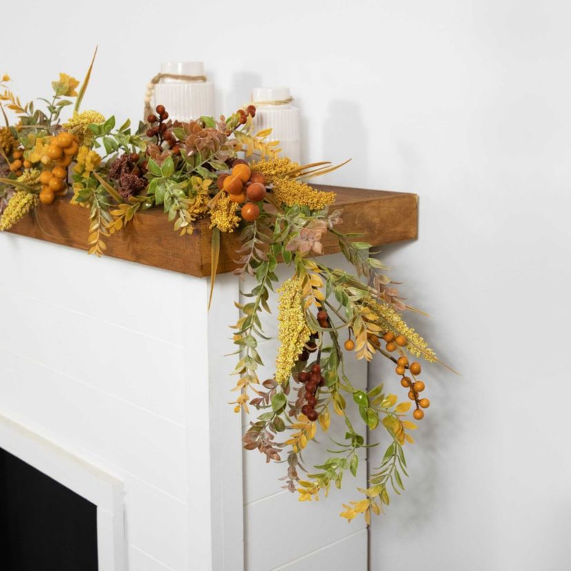 Real Touch™️ Greenery and Berries Artificial Fall Harvest Garland - 5 x 10" - Unlit