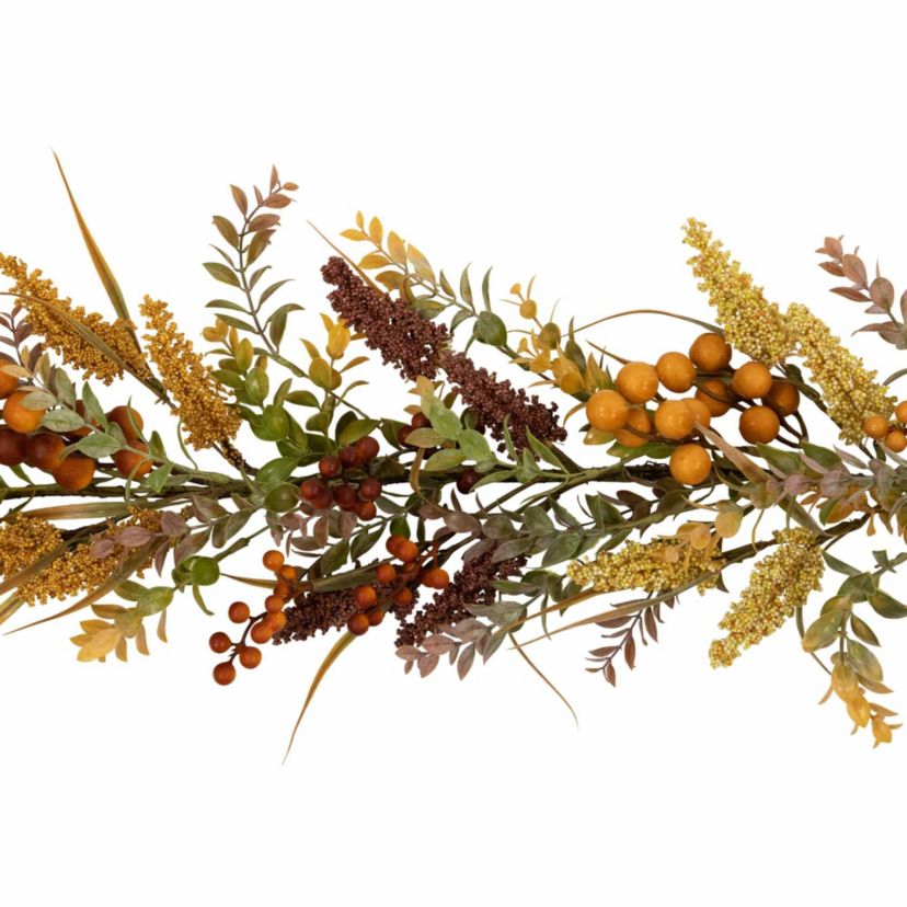 Real Touch™️ Greenery and Berries Artificial Fall Harvest Garland - 5 x 10" - Unlit