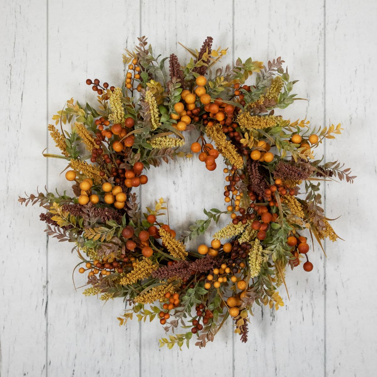 Real Touch™️ Mixed Foliage and Berries Artificial Fall Harvest Wreath - 24" - Unlit