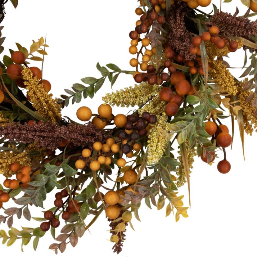 Real Touch™️ Mixed Foliage and Berries Artificial Fall Harvest Wreath - 24" - Unlit