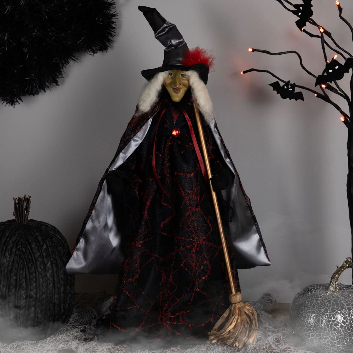 Victorian Style Witch with Broom Halloween Figure - 18"