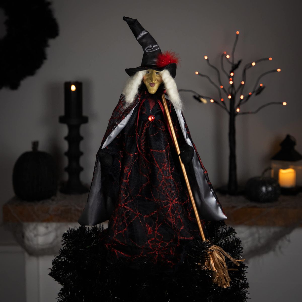 Victorian Style Witch with Broom Halloween Figure - 18"