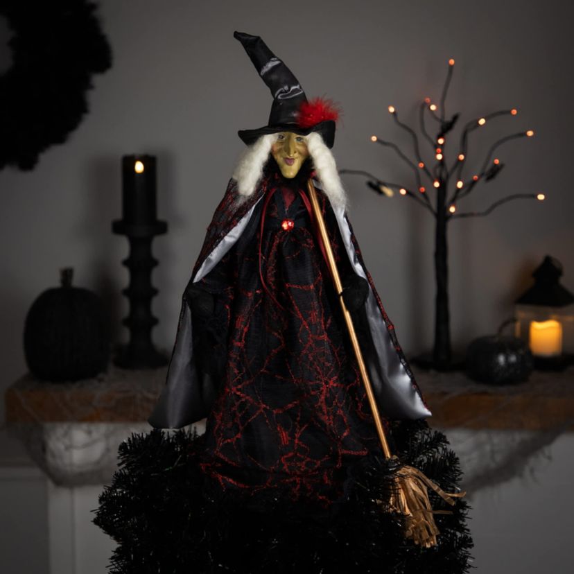 Victorian Style Witch with Broom Halloween Figure - 18"